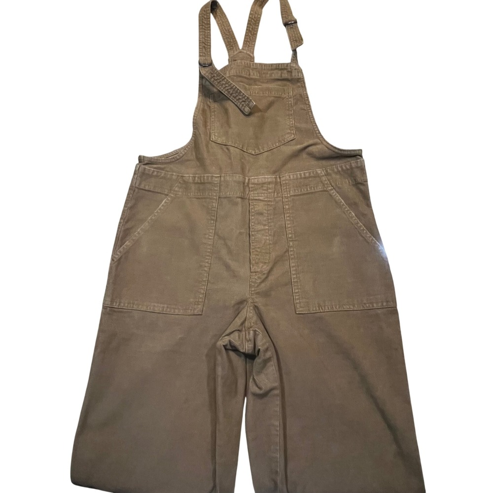 Aerie Brown Corduroy Overalls Womens Medium Raw Hem Adjustable Straps Boho
